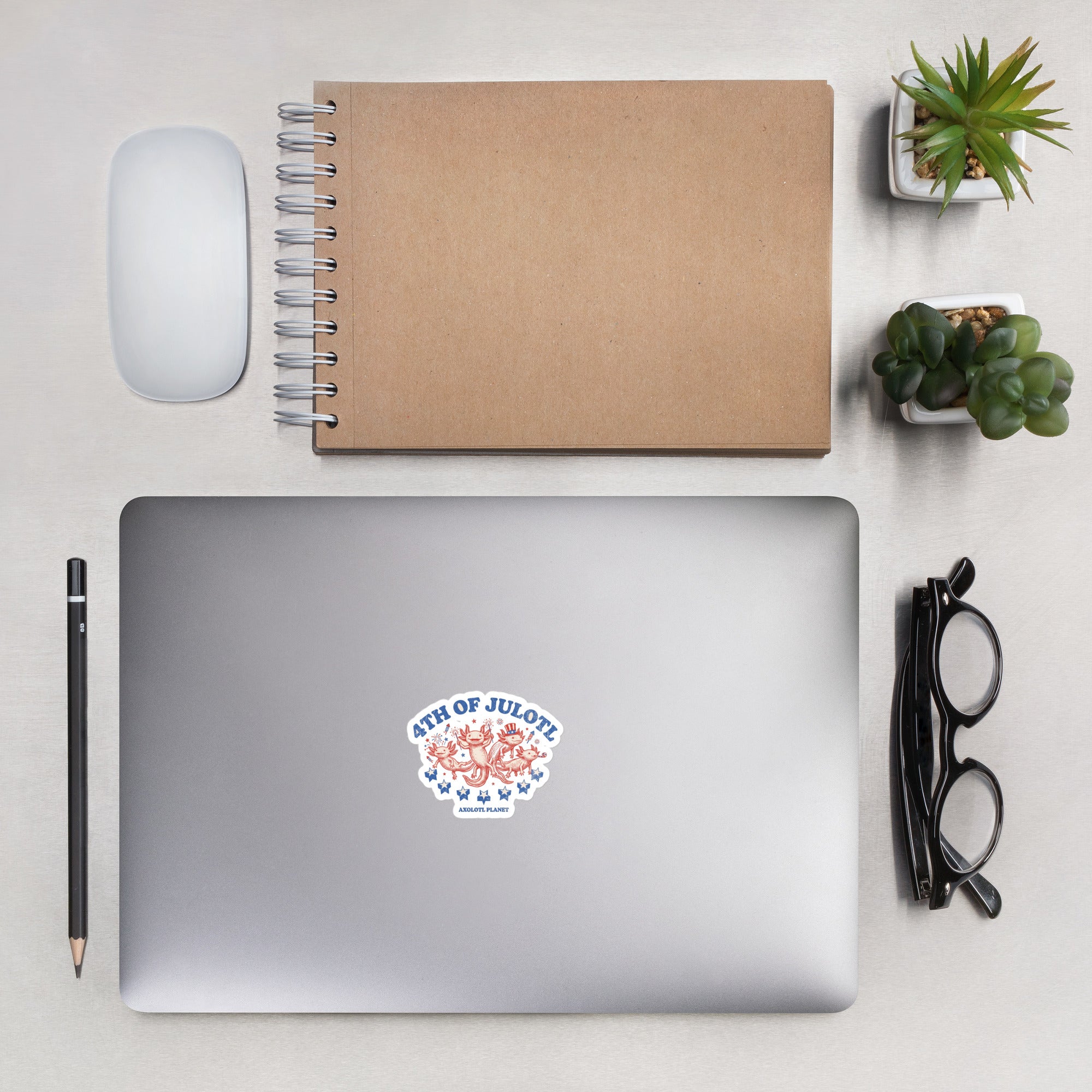 4th of Julotl Parade axolotl Sticker mockup White