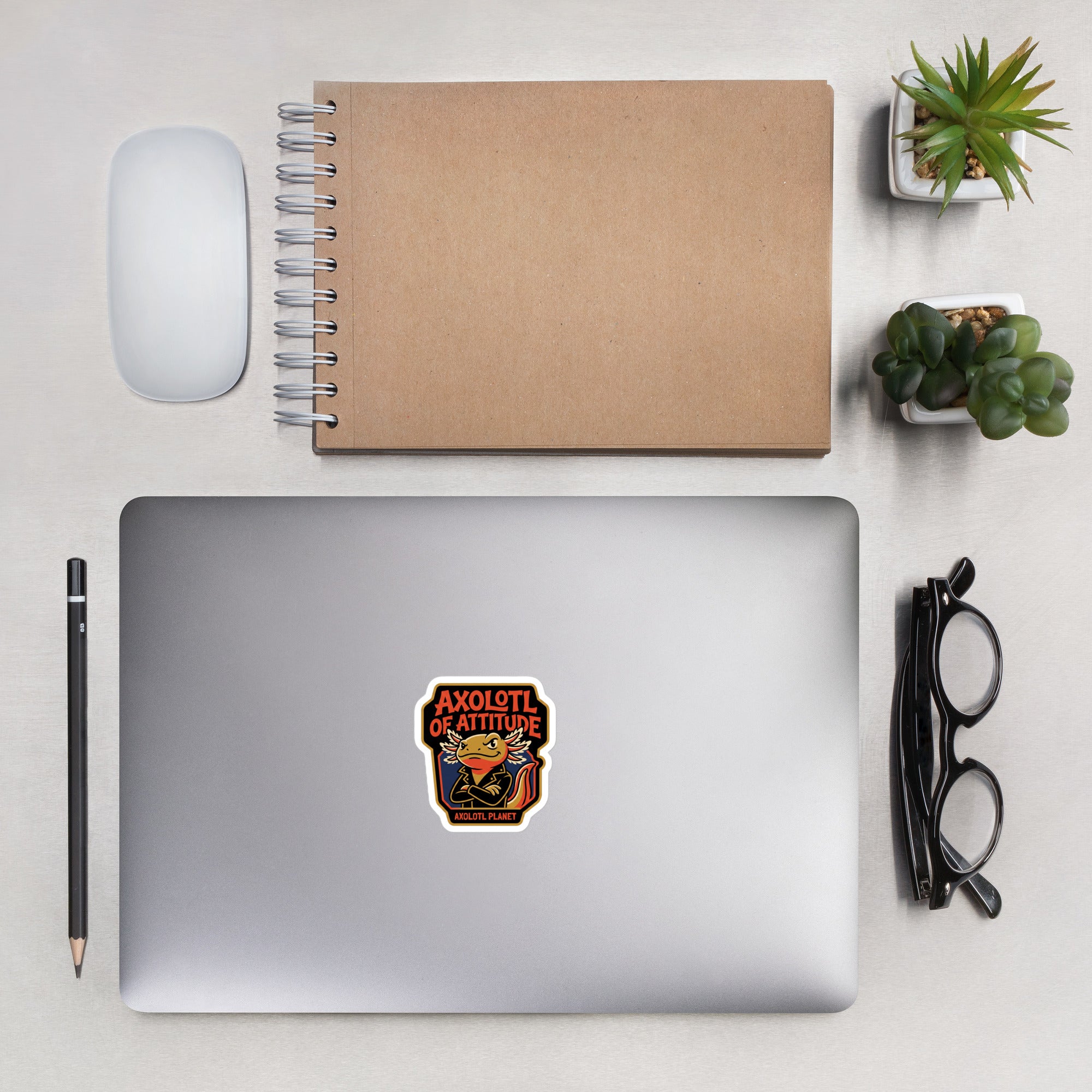 Axolotl of Attitude axolotl Sticker 3x3 mockup White