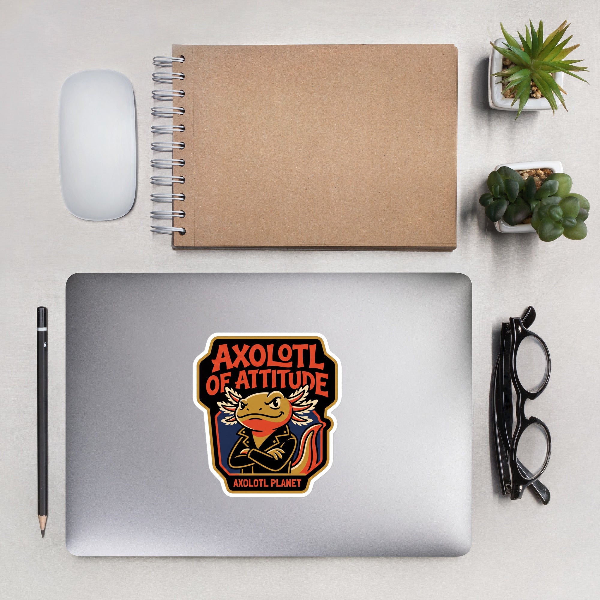 Axolotl of Attitude axolotl Sticker 5.5x5.5 mockup White
