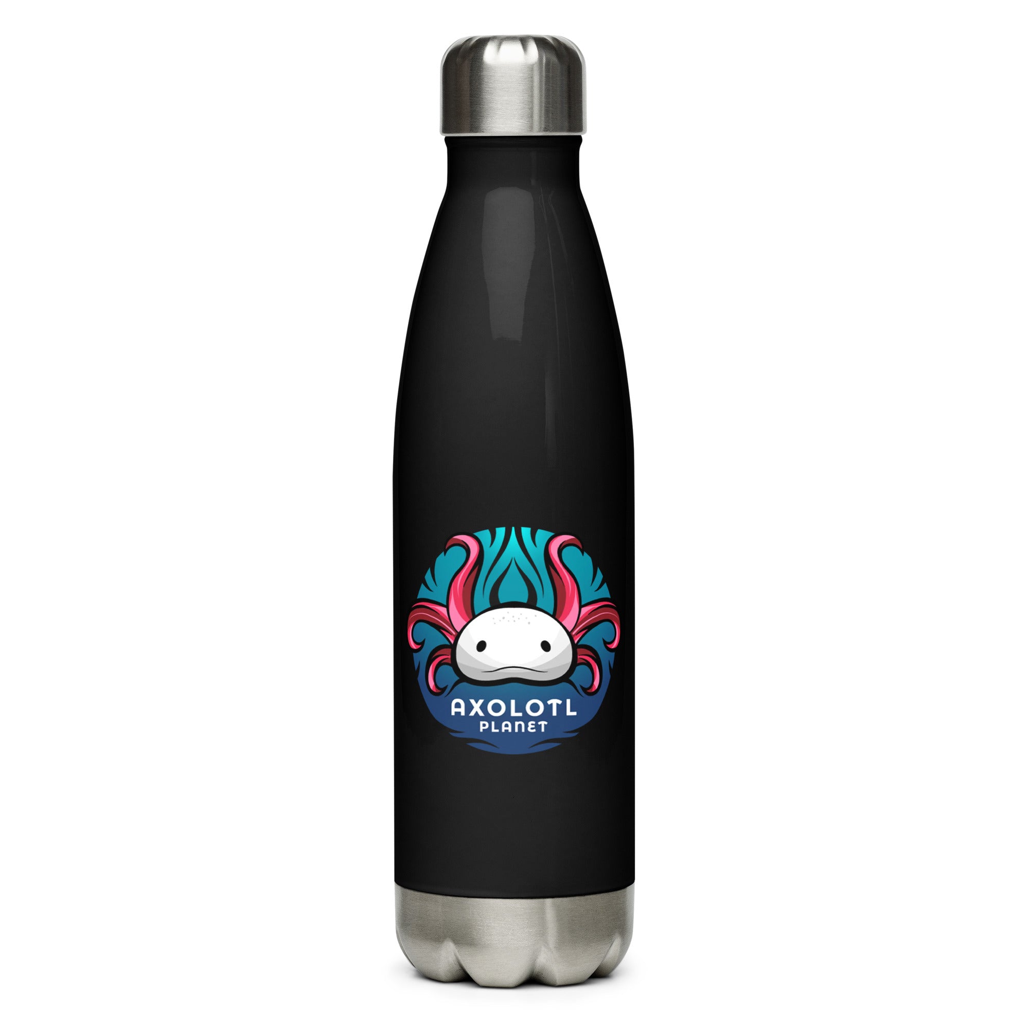 Axolotl Planet Logo axolotl Water Bottle mockup White