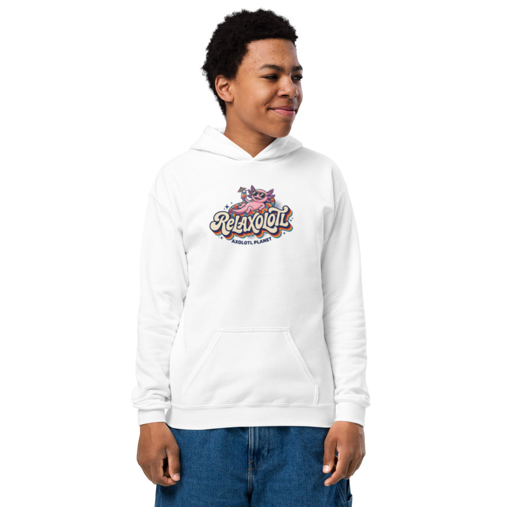 Relaxolotl - Youth Hoodie mockup, White, front
